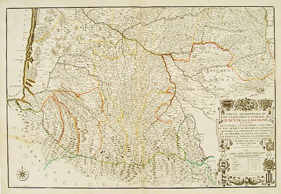 DE FER, N.,  Partie m�ridionale du gouvernement g�n�ral de Guienne.., antique map, old maps