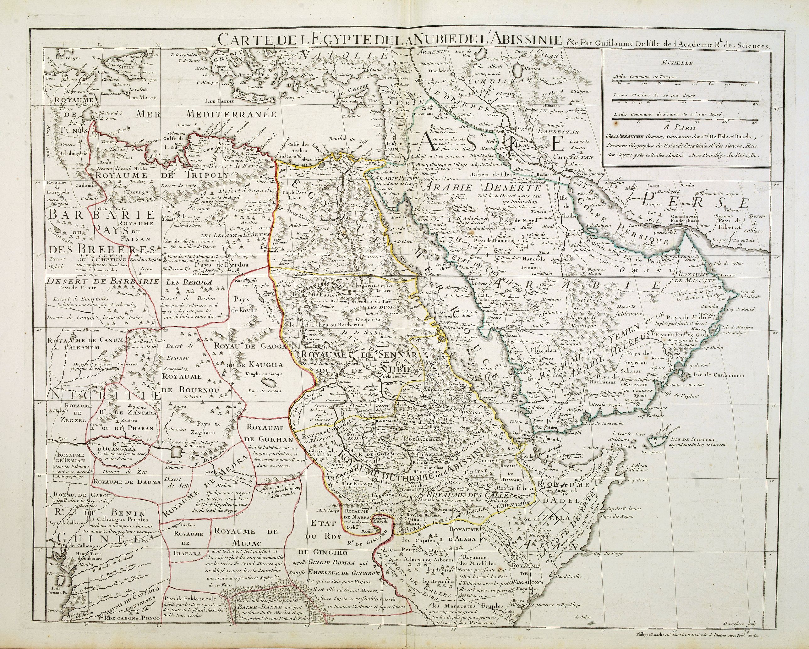 L'ISLE, G. de. / DEZAUCHE, Carte de l'Egypte de la Nubie de l'Abissinie.., antique map, old maps