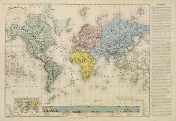VUILLEMIN., Nouveau planisphère présentant toutes les découvertes dans les mers polaires., antique map, old maps