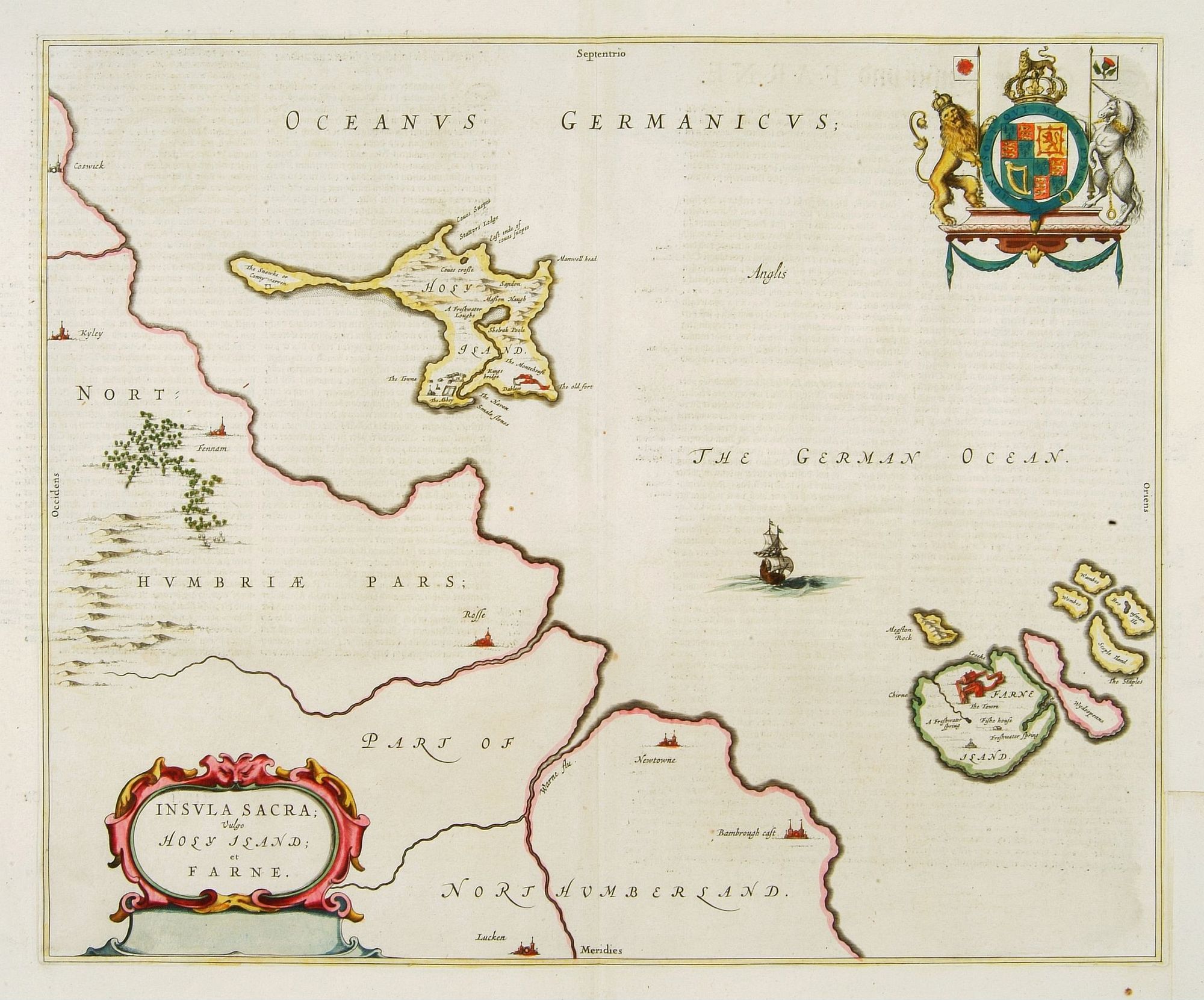 BLAEU, J., Insula Sacra; vulgo Holy Iland; et Farne, antique map, old maps