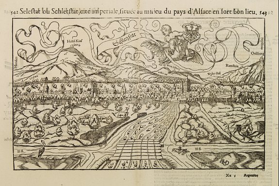 M�NSTER, S.,  Selestat ou Schletstat, cit� imp�riale, situ�e au milieu du pays d'Alsace. . ., antique map, old maps