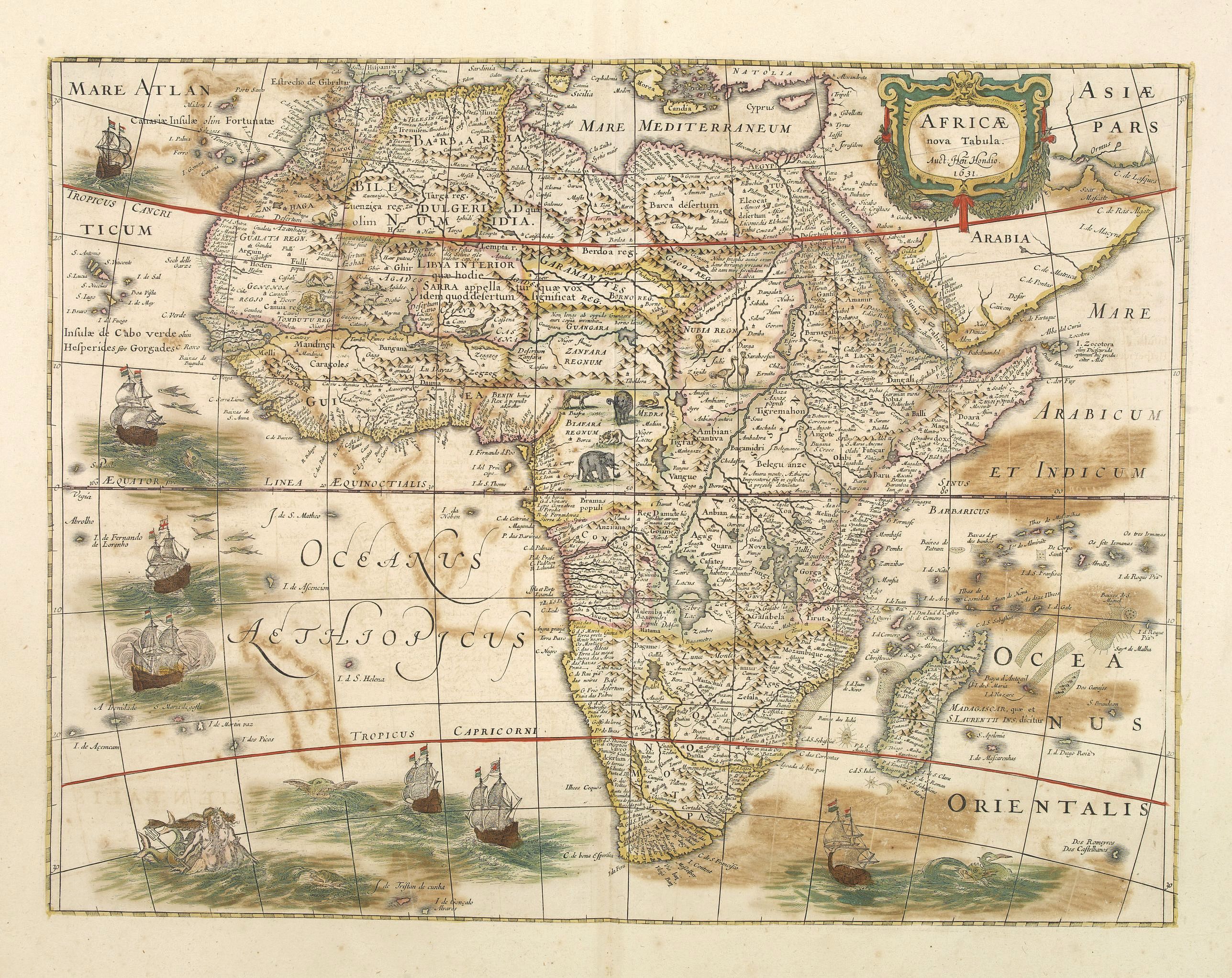 HONDIUS, H., AFRICAE nova Tabula. Auct. Hen. Hondio., antique map, old maps