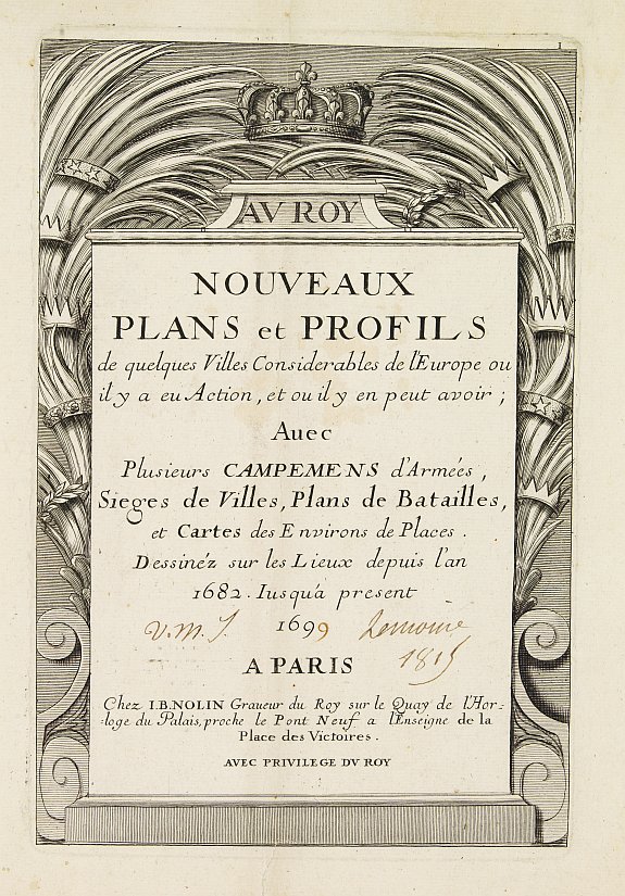 NOLIN, J.-B., Title page : NOUVEAUX PLANS et PROFILS de quelques villes considérables de l'Europe.., antique map, old maps