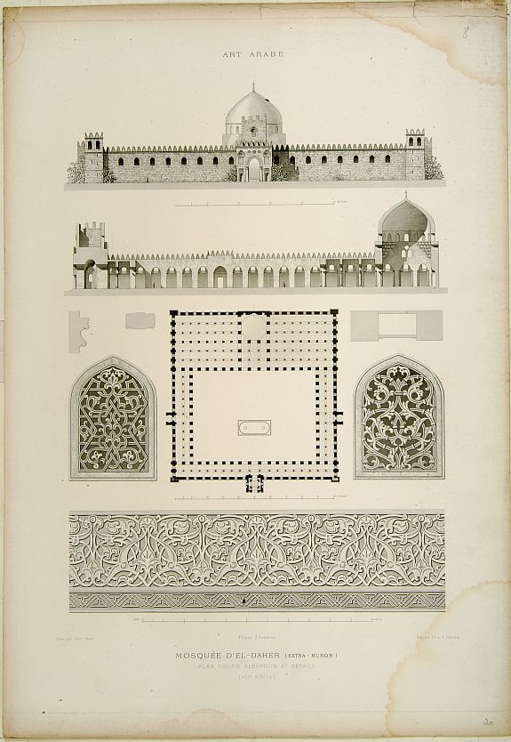 PRISSE D'AVENNES,E., Mosquée d'El-Daher., antique map, old maps