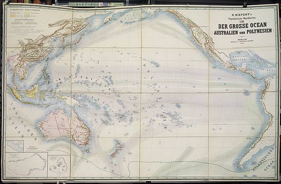 KIEPERT, Heinrich., Physikalische Wandkarten. VIII. Der Grosse Ocean (Australien und Polynesien)., antique map, old maps