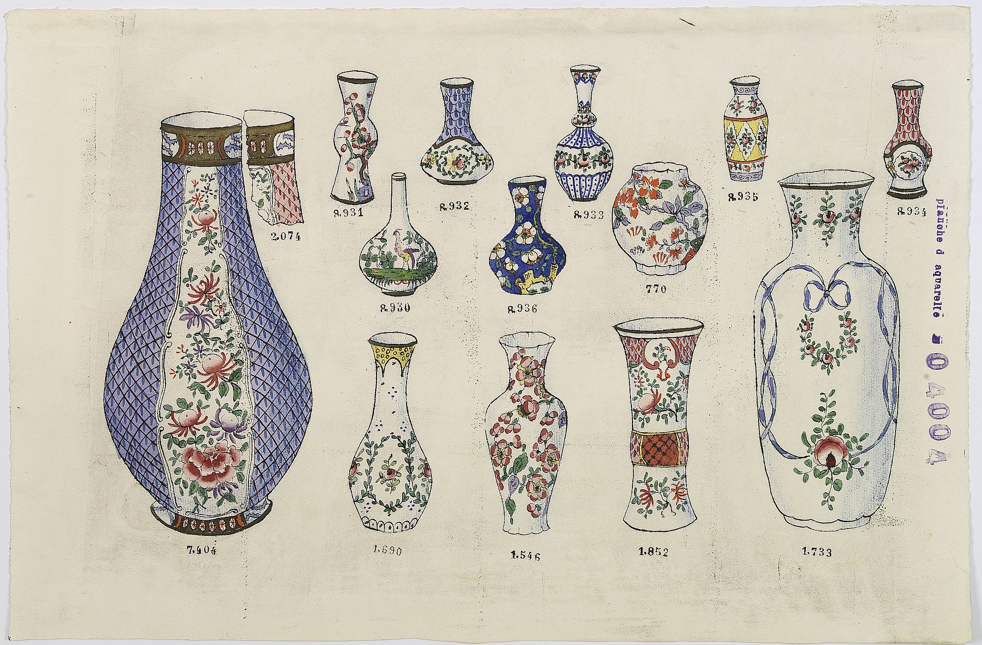 FOURMAINTRAUX, G. / DESVRES, Designs for porcelain vases with Chinese motif., antique map, old maps