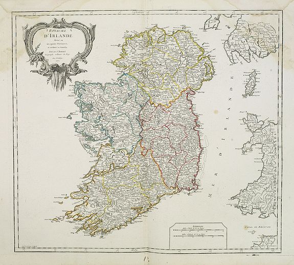 ROBERT DE VAUGONDY, G., Royaume d'Irlande divisé en ses quatre Provinces., antique map, old maps