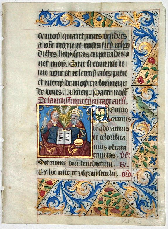 BOOK OF HOURS, Leaf on vellum from a French manuscript Book of Hours., antique map, old maps