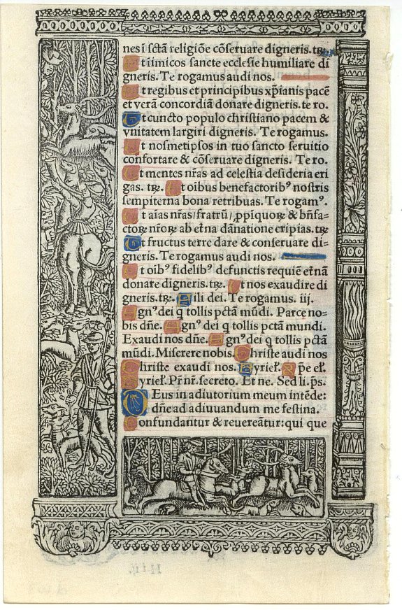 BOOK OF HOURS, Leaf on vellum from a printed Book of Hours., antique map, old maps