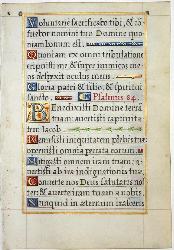 BOOK OF HOURS, Leaf on vellum from a French manuscript Book of Hours., antique map, old maps