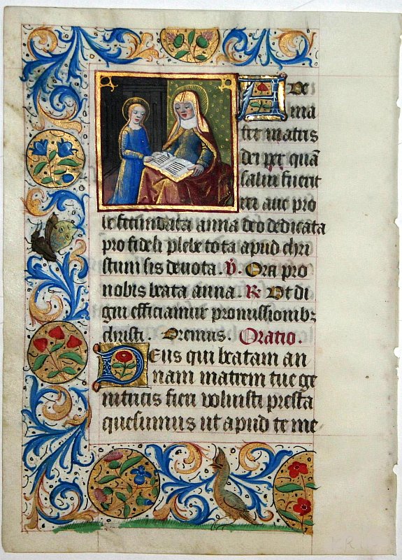 BOOK OF HOURS, Leaf on vellum from a French manuscript Book of Hours., antique map, old maps