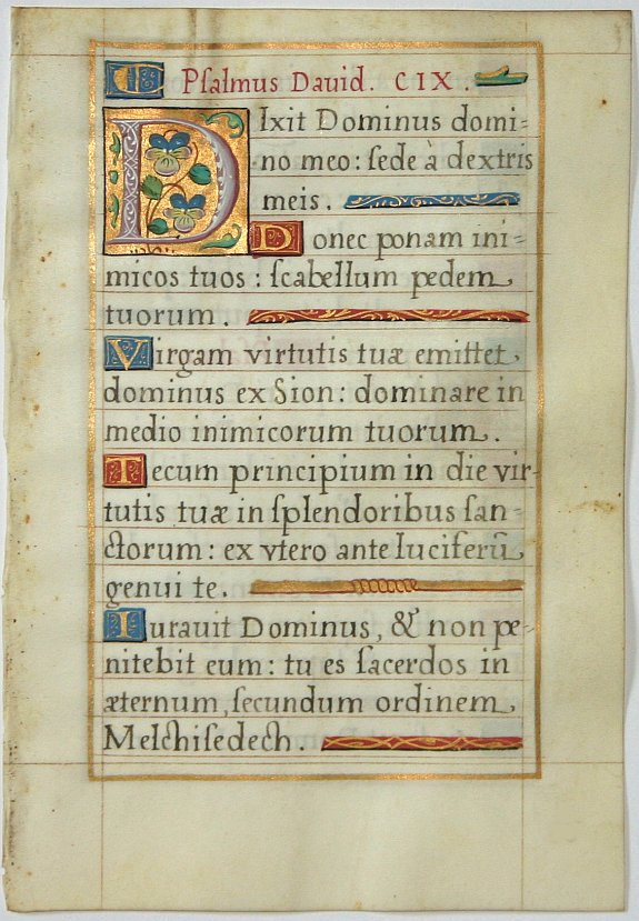 BOOK OF HOURS, Leaf on vellum from a French manuscript Book of Hours., antique map, old maps