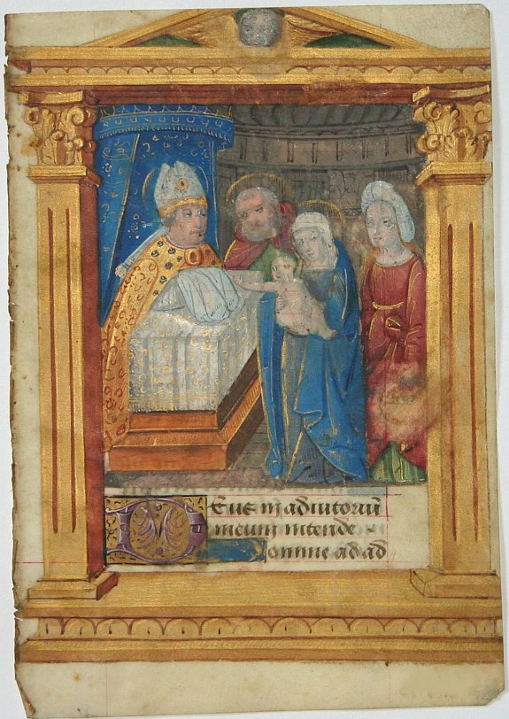 BOOK OF HOURS, Miniature on vellum from a Belgium manuscript Book of Hours., antique map, old maps