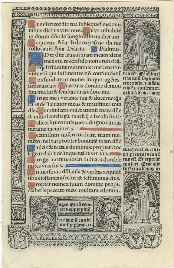 BOOK OF HOURS, Leaf on vellum from a printed Book of Hours., antique map, old maps