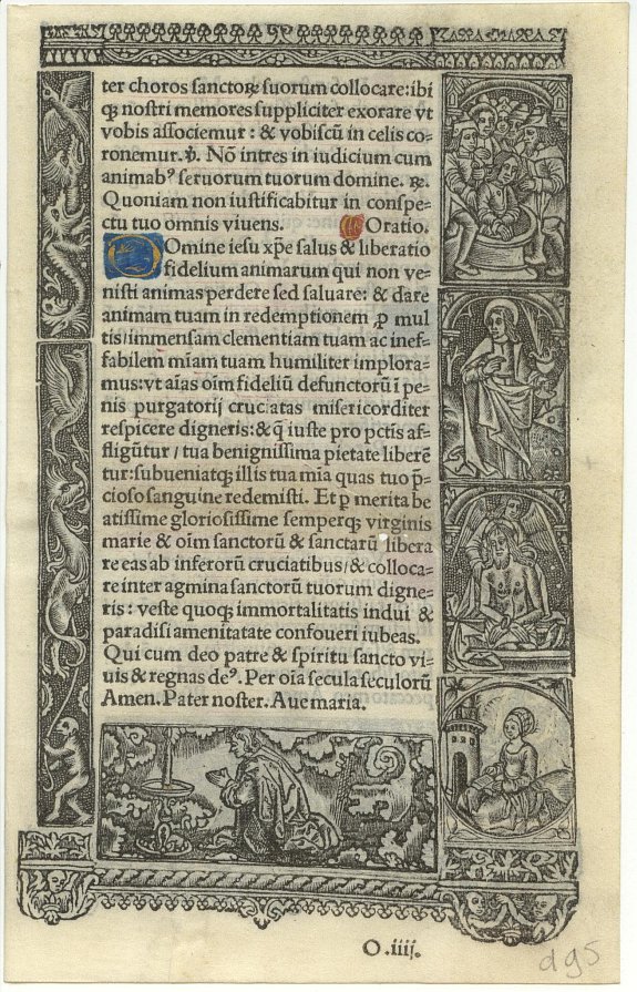 BOOK OF HOURS, Leaf on vellum from a printed Book of Hours., antique map, old maps