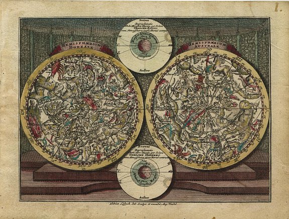 LOTTER,T.C., Hemisphaerium Boreale - Hemisphaerium Australe., antique map, old maps