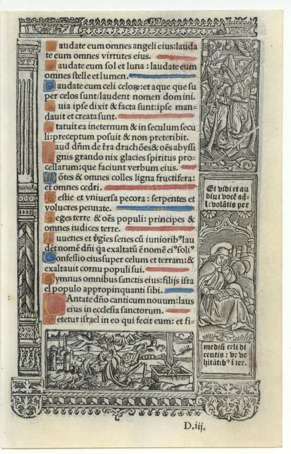 BOOK OF HOURS, Leaf on vellum from a printed Book of Hours., antique map, old maps