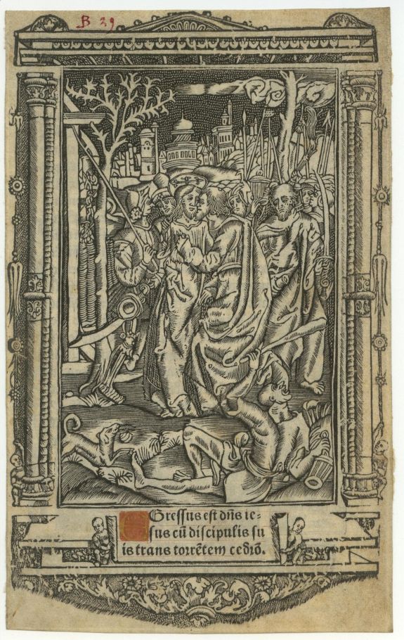 VOSTRE,S., Leaf from a printed Book of Hours on vellum., antique map, old maps