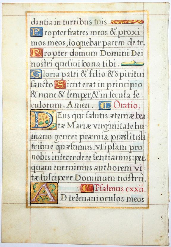 BOOK OF HOURS, Leaf on vellum from a French manuscript Book of Hours., antique map, old maps
