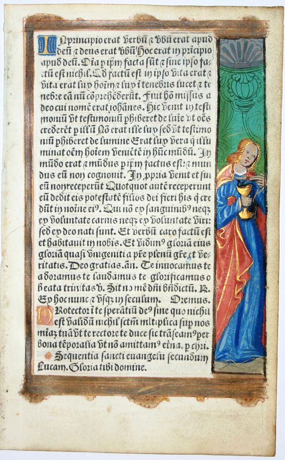 BOOK OF HOURS, Leaf from a printed Book of Hours on vellum., antique map, old maps