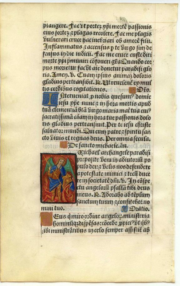 BOOK OF HOURS, Leaf from a printed Book of Hours on vellum., antique map, old maps