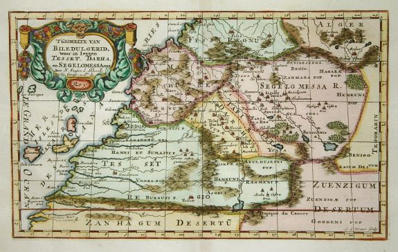 SANSON,N., 'T Gedeelte van Biledulgerid., antique map, old maps