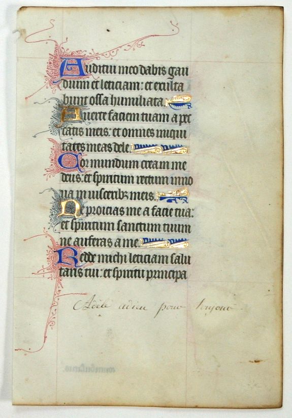 BOOK OF HOURS, Leaf on vellum from a manuscript Book of Hours., antique map, old maps