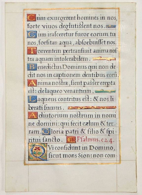 BOOK OF HOURS, Leaf on vellum from a French manuscript Book of Hours., antique map, old maps