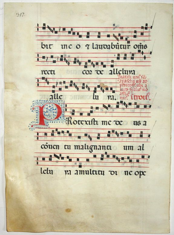 ANTIPHONAL, Leaf on vellum from an antiphonal., antique map, old maps