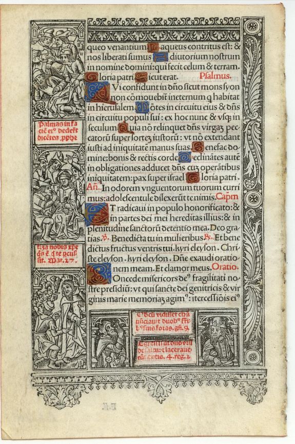 BOOK OF HOURS, Leaf on vellum from a printed Book of Hours., antique map, old maps