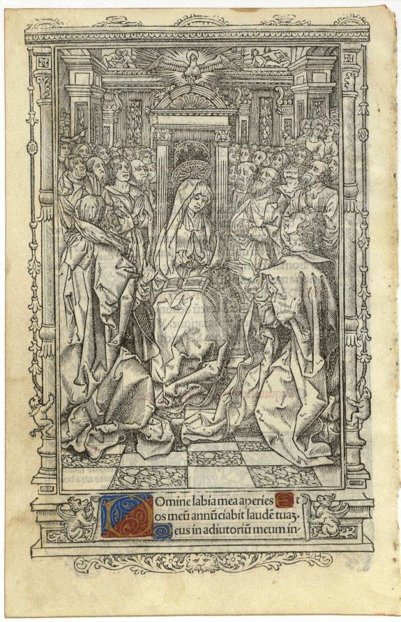 BOOK OF HOURS, Leaf on vellum from a printed Book of Hours., antique map, old maps