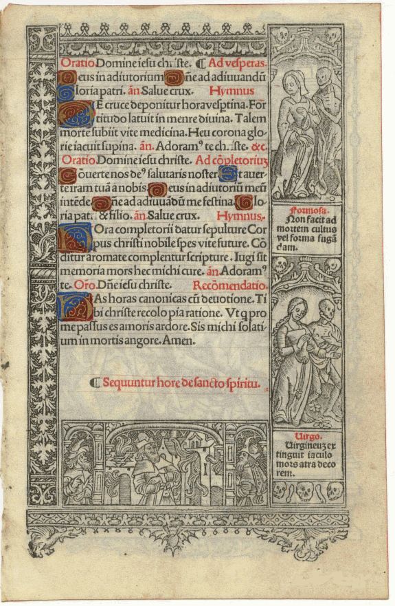 BOOK OF HOURS, Leaf on vellum from a printed Book of Hours., antique map, old maps