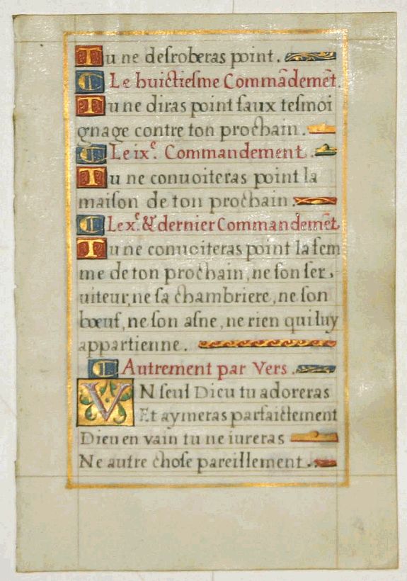 BOOK OF HOURS, Leaf on vellum from a French manuscript Book of Hours., antique map, old maps