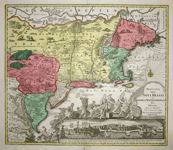 LOTTER,T.C., Recens Edita totius Novi Belgii, in America Septentrionali, antique map, old maps