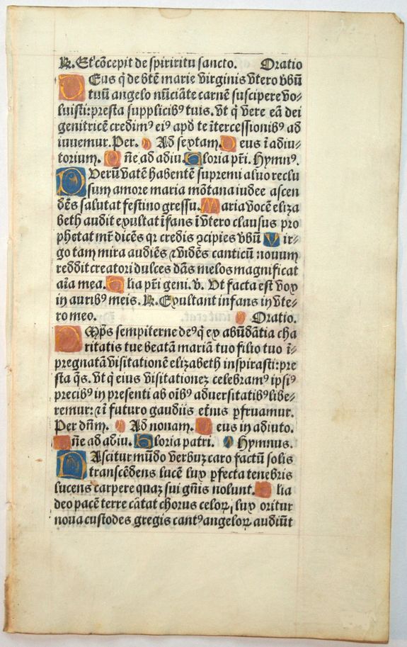 BOOK OF HOURS, Leaf from a printed Book of Hours on vellum., antique map, old maps