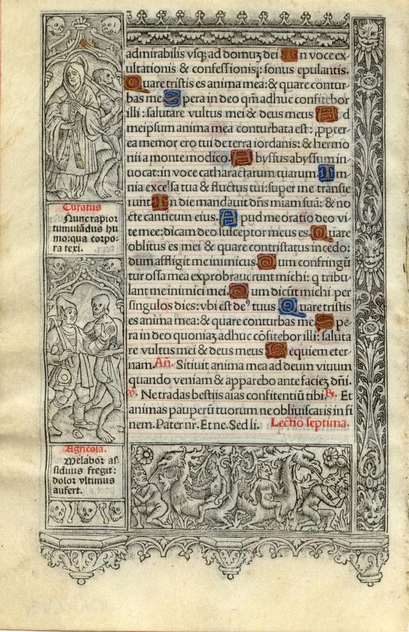 BOOK OF HOURS, Leaf on vellum from a printed Book of Hours., antique map, old maps