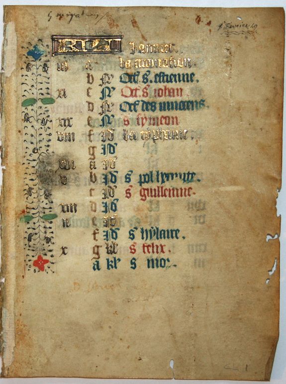 BOOK OF HOURS, Leaf on vellum from a manuscript Book of Hours., antique map, old maps
