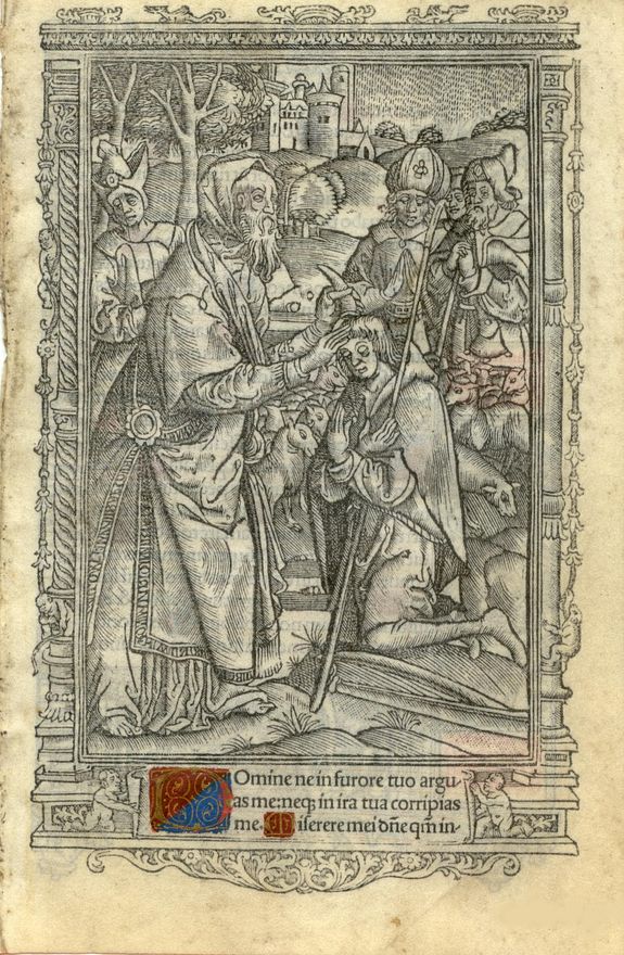 BOOK OF HOURS, Leaf on vellum from a printed Book of Hours., antique map, old maps
