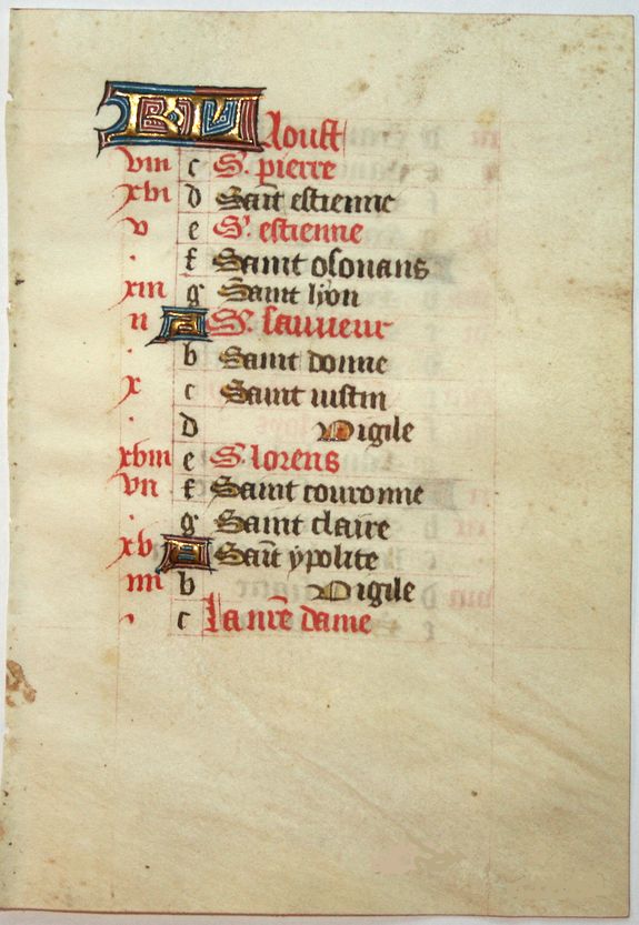BOOK OF HOURS, Leaf on vellum from a manuscript Book of Hours., antique map, old maps