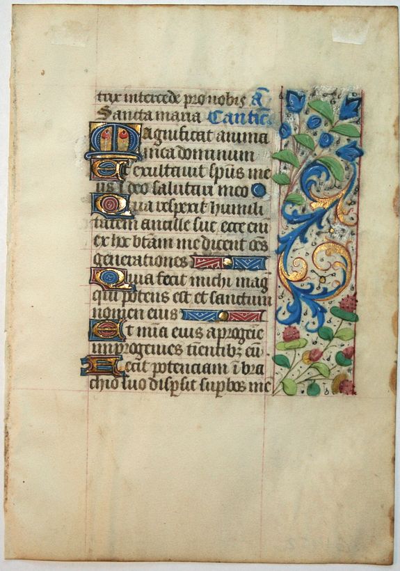 BOOK OF HOURS, Leaf on vellum from a manuscript Book of Hours., antique map, old maps