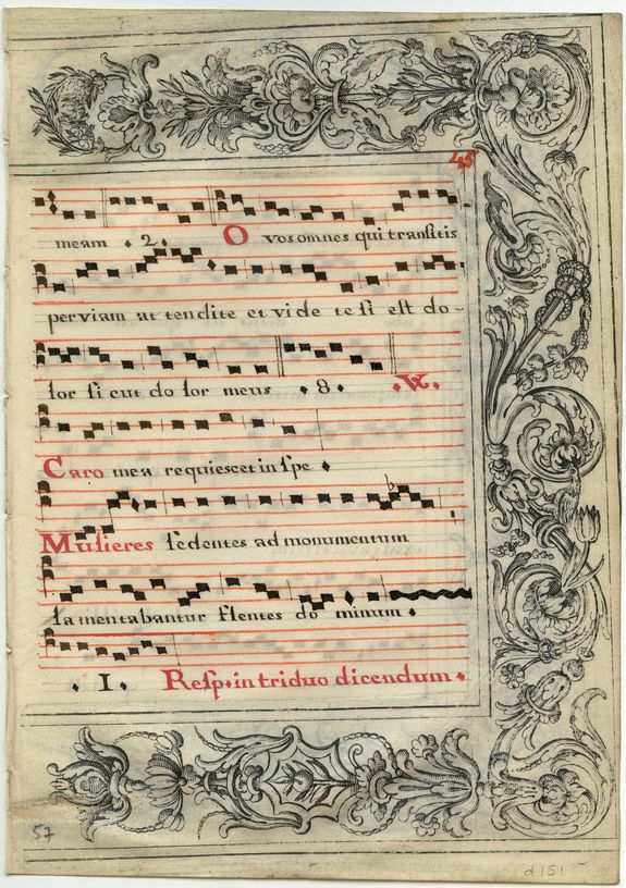 ANTIPHONARY, Leaf on vellum from a manuscript Antiphonal., antique map, old maps