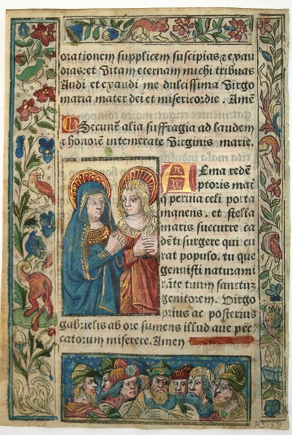 BOOK OF HOURS, Leaf on vellum from a printed Book of Hours., antique map, old maps