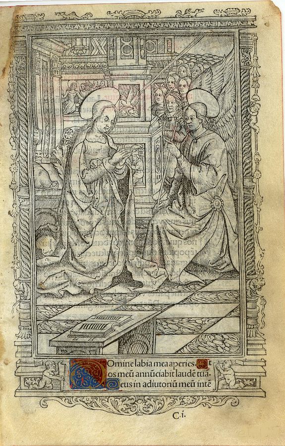 BOOK OF HOURS, Leaf on vellum from a printed Book of Hours., antique map, old maps