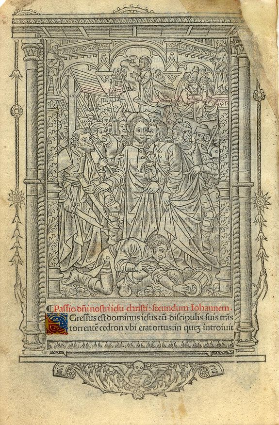 BOOK OF HOURS, Leaf on vellum from a printed Book of Hours., antique map, old maps