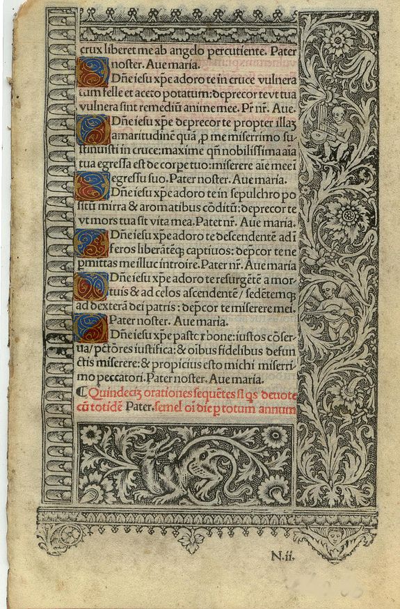 BOOK OF HOURS, Leaf on vellum from a printed Book of Hours., antique map, old maps