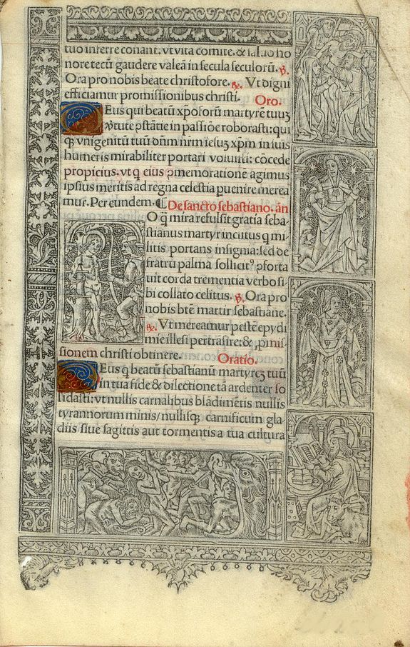 BOOK OF HOURS, Leaf on vellum from a printed Book of Hours., antique map, old maps