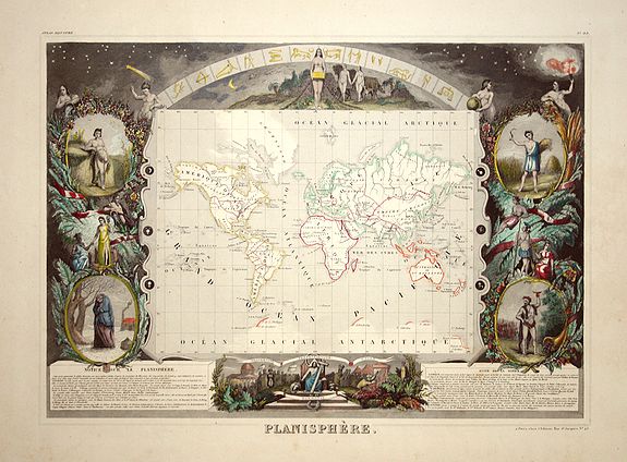 LEVASSEUR:V., Planisphere., antique map, old maps