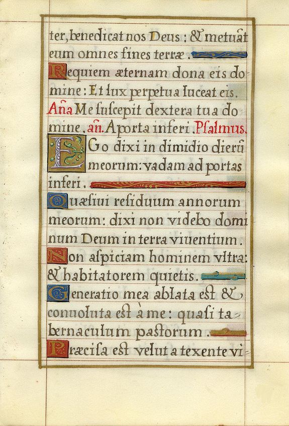 BOOK OF HOURS, Leaf on vellum from a French manuscript Book of Hours., antique map, old maps