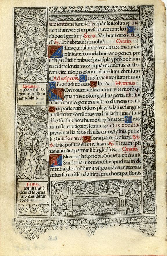 BOOK OF HOURS, Leaf on vellum from a printed Book of Hours., antique map, old maps