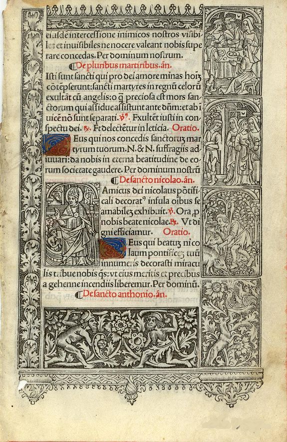 BOOK OF HOURS, Leaf on vellum from a printed Book of Hours., antique map, old maps